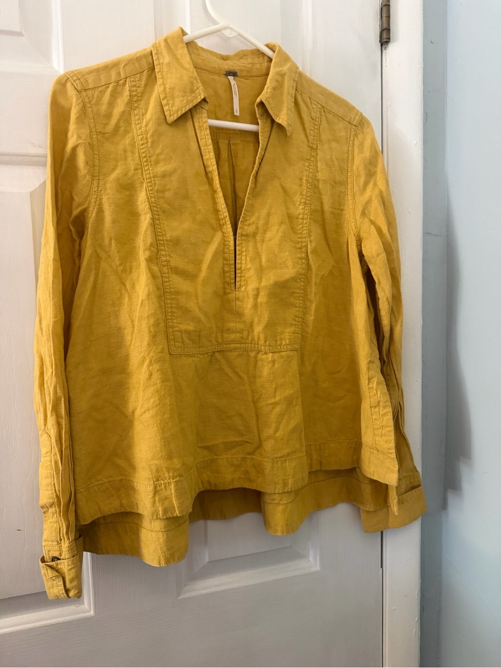 Free People Mustard Linen Blend Pullover Blouse S